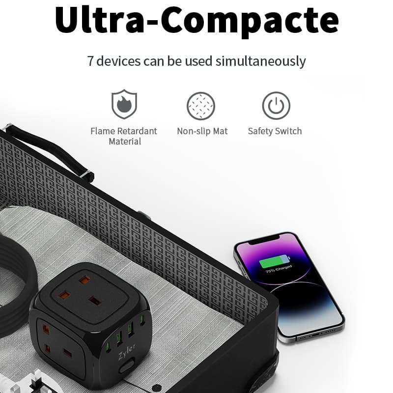 7 - in - 1 Charging Station Power Strip with 3 AC Outlets & 4 - Port USB Fast Charger (2 USB - C), 2 Meter Cord - Zyler