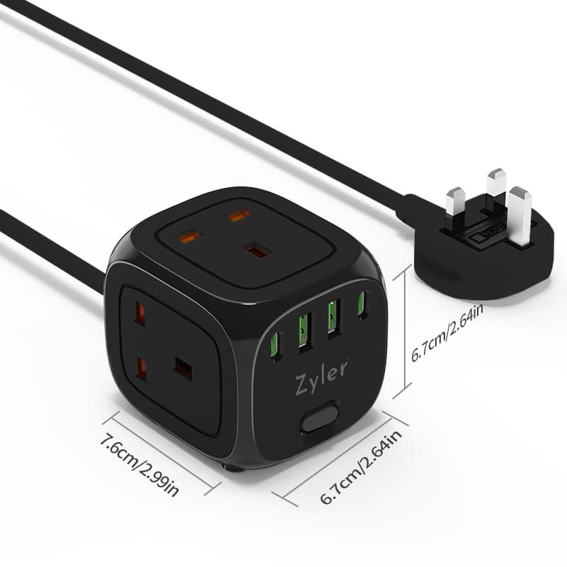 7 - in - 1 Charging Station Power Strip with 3 AC Outlets & 4 - Port USB Fast Charger (2 USB - C), 2 Meter Cord - Zyler