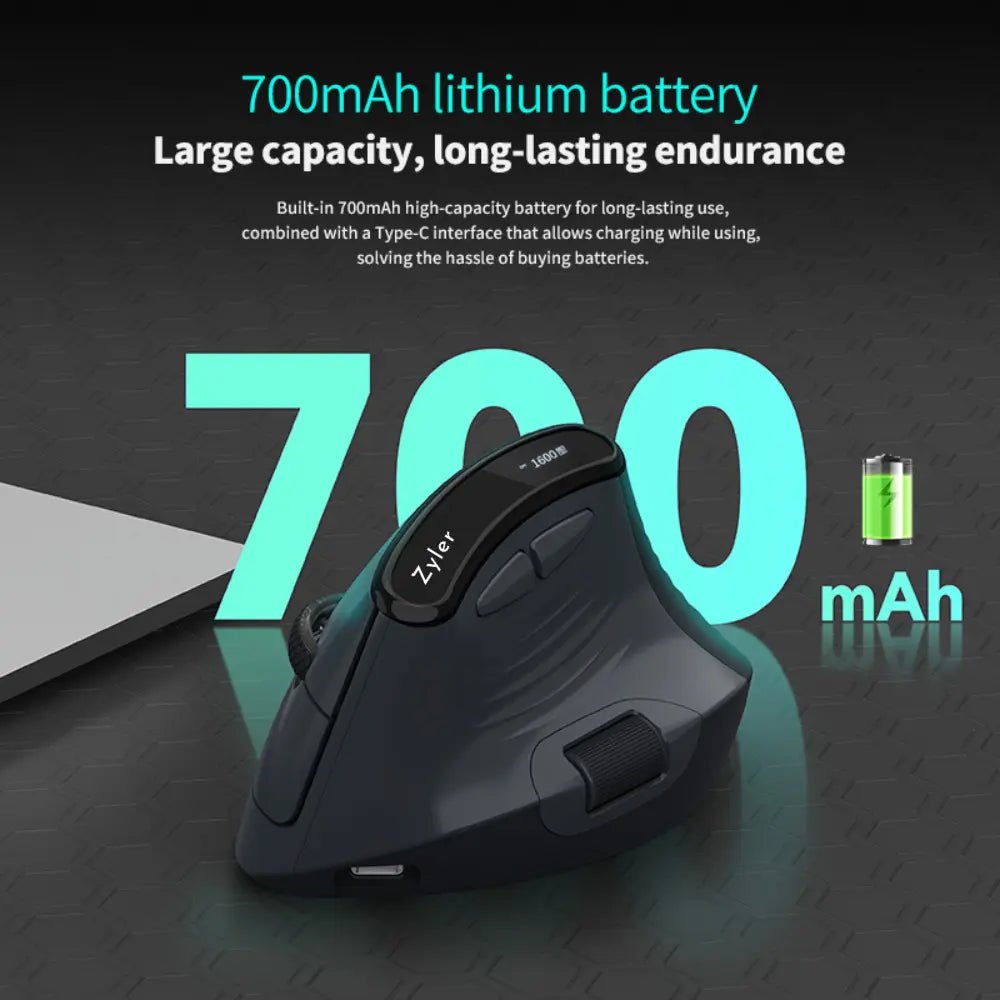 Zyler Ergonomic Vertical Mouse - Wireless Tri-Mode, Dual-Wheel, OLED Display - Zyler