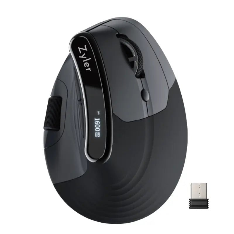 Zyler Ergonomic Vertical Mouse - Wireless Tri-Mode, Dual-Wheel, OLED Display - Zyler