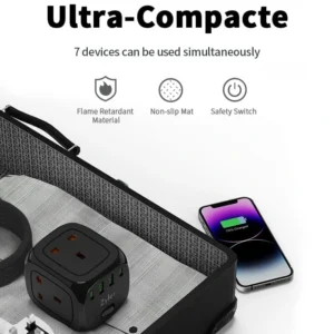 7-in-1 Charging Station with 3 AC Outlets & 4-Port USB Fast Charger (2 Meter Cord)